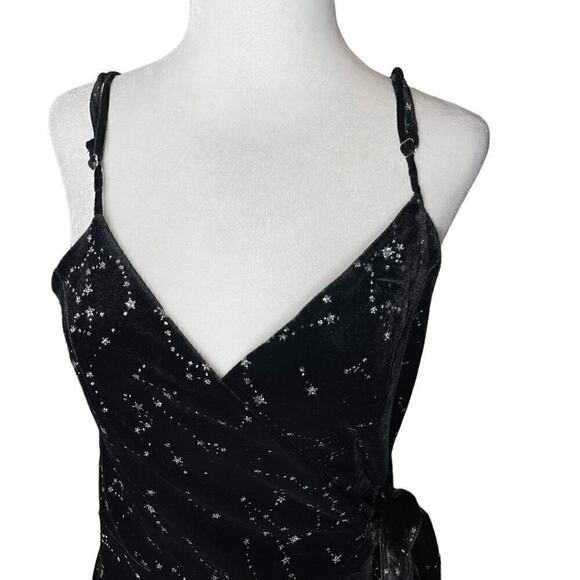 Zapaka Black Star Print Wrap Maxi Dress Sparkly Celestial Size 6 - Picture 15 of 16